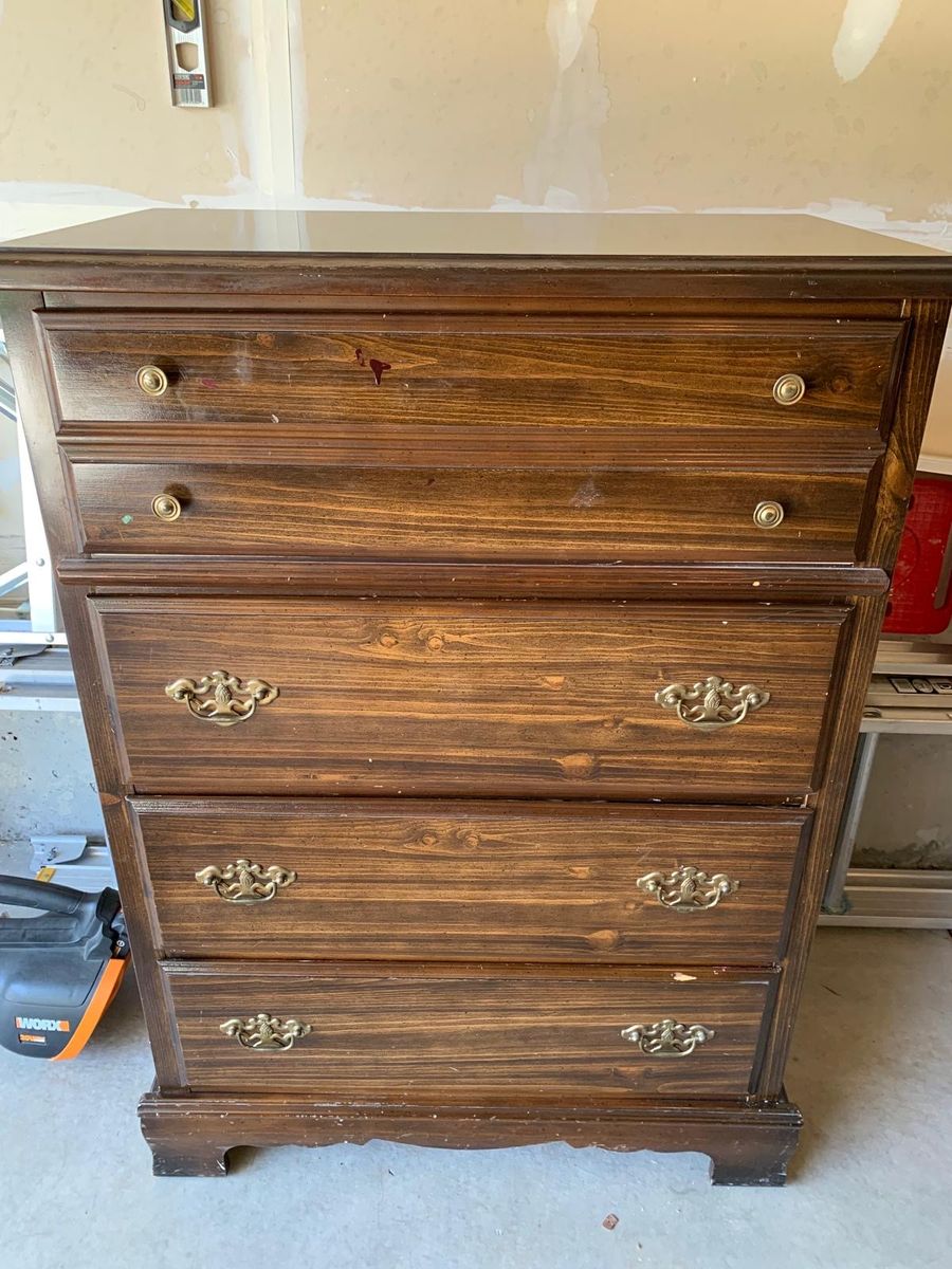 Wooden 5-Drawer Chest - Classic Design, Dark Brown Finish with Brass Hardware