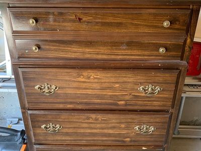 Wooden 5-Drawer Chest - Classic Design, Dark Brown Finish with Brass Hardware