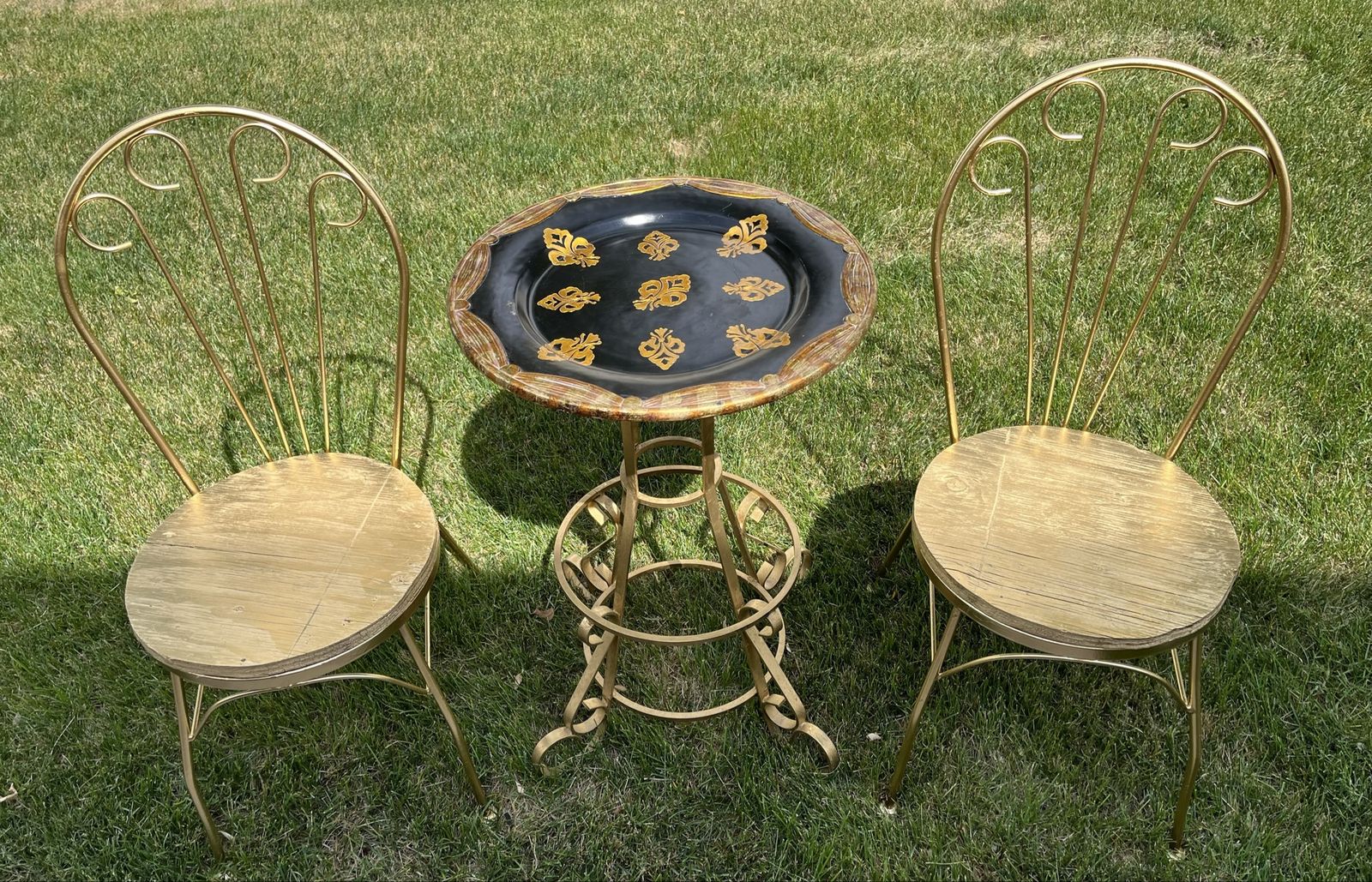 Bistro Set: Black-Gold Serving/Side Table&2 Chairs