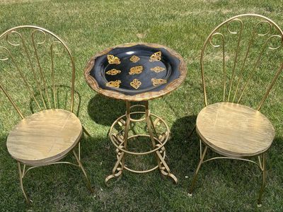 Bistro Set: Black-Gold Serving/Side Table&2 Chairs