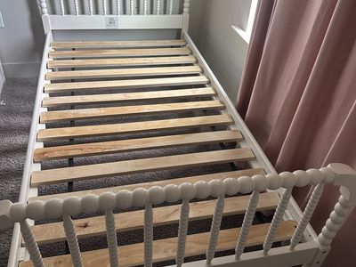 White Solid Wood Spindle Twin Bed Frame - No Box Spring Needed