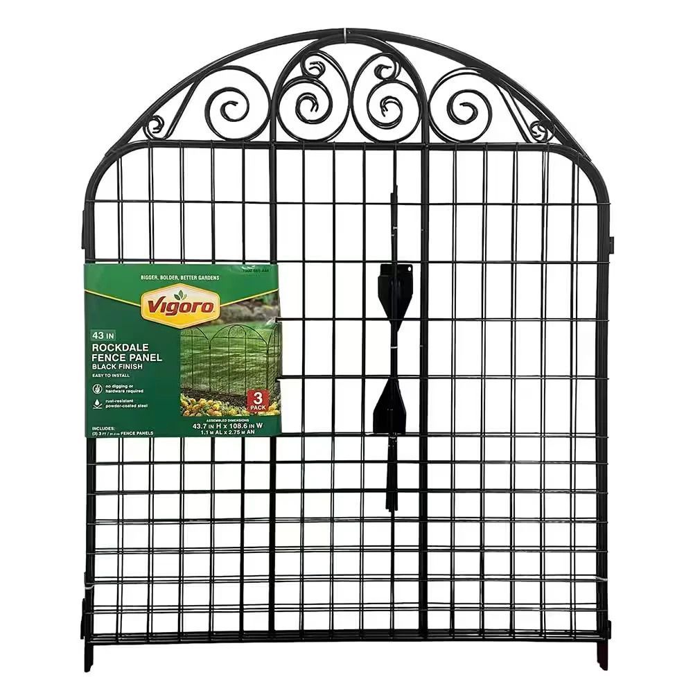 Vigoro Rockdale 43.8 In. Black Steel Fence 3 Panel (2-Packs) #860404 - New in Box