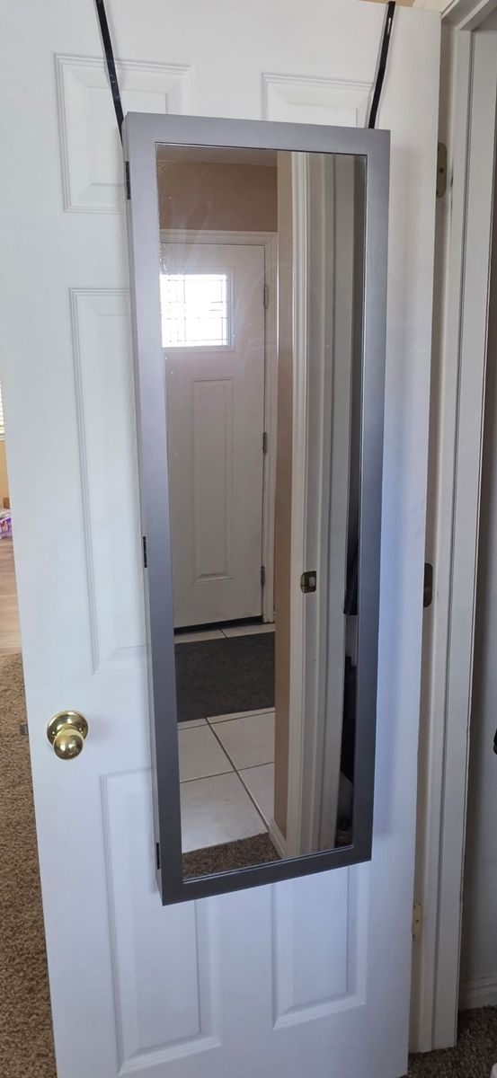 Over The Door Mirror Jewelry Armoire Organizer Metallic Silver