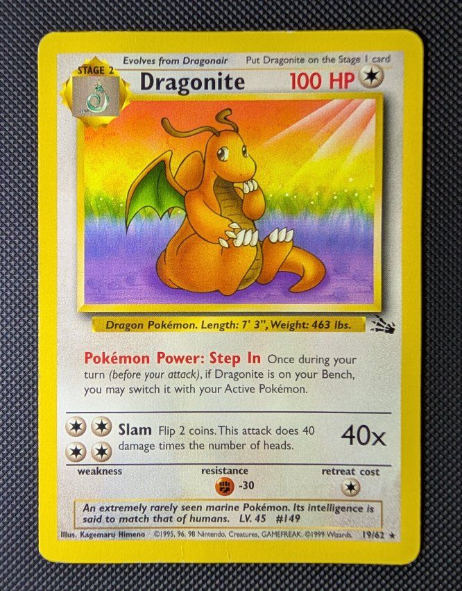 Dragonite 19/62 Fossil Set Vintage Pokémon Card 1999 WOTC Non-Holo Rare MP