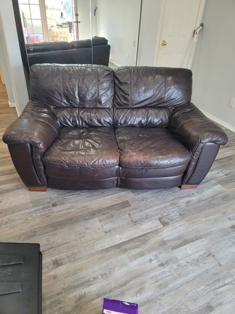 Brown Leather Sofa and Loveseat Set