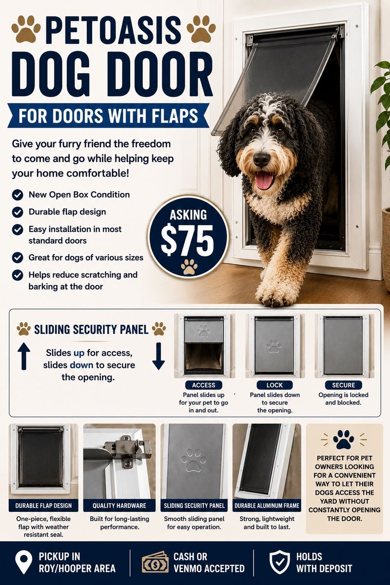PETOASIS Large Dog Door for Doors & Walls - 17.71"H x 12.6"W Opening, Durable Aluminum Frame, New Open Box