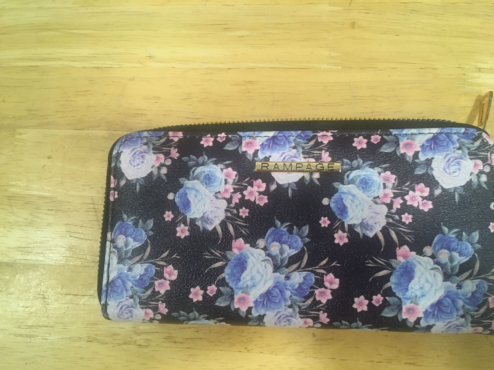 Rampage Floral Zip-Around Wallet - Blue & Pink Rose Pattern