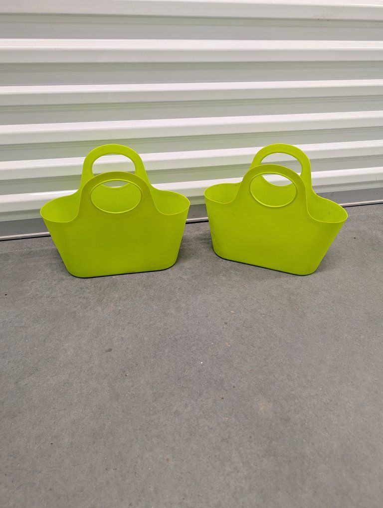 Set of 2 Flexible Plastic Storage Totes | Lime Green Shower Caddy Baskets | 12x4x8