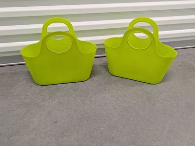 Set of 2 Flexible Plastic Storage Totes | Lime Green Shower Caddy Baskets | 12x4x8