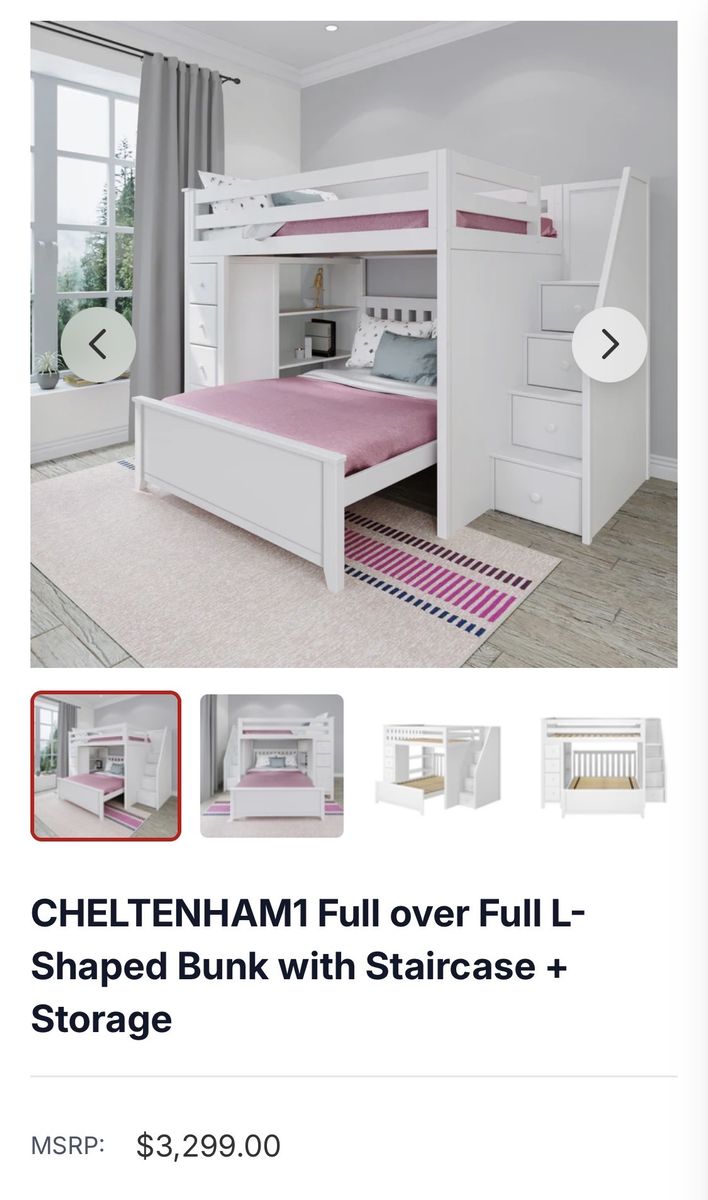 Full over Full L-Shaped Bunk Bed with Staircase and Storage - White