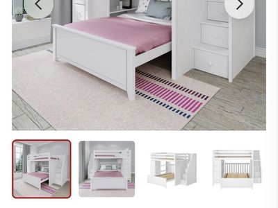 Full over Full L-Shaped Bunk Bed with Staircase and Storage - White