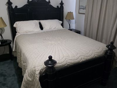 Queen Size Black Wooden Bed Frame with Carved Headboard and Footboard