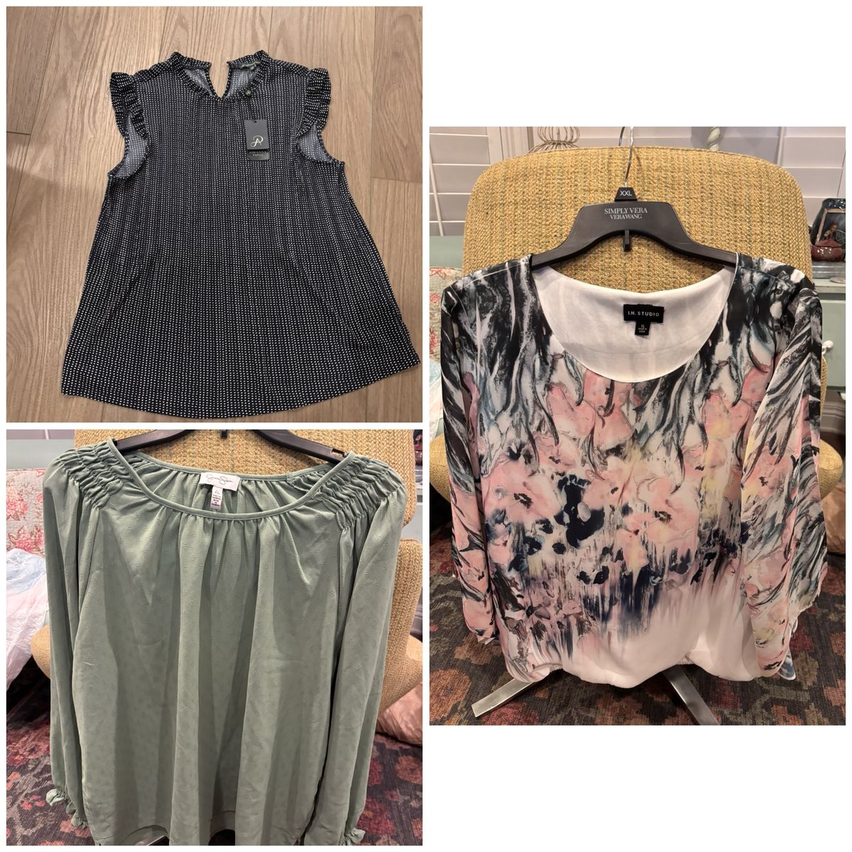 XL Top/Blouse Bundle. Navy is NWT, other 2 great condition