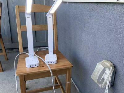 OneBeat LED Desk Lamp + Power Strip Charging Station (SET OF 2) - Touch Dimmer, 3 Outlets + 4 USB - Like New