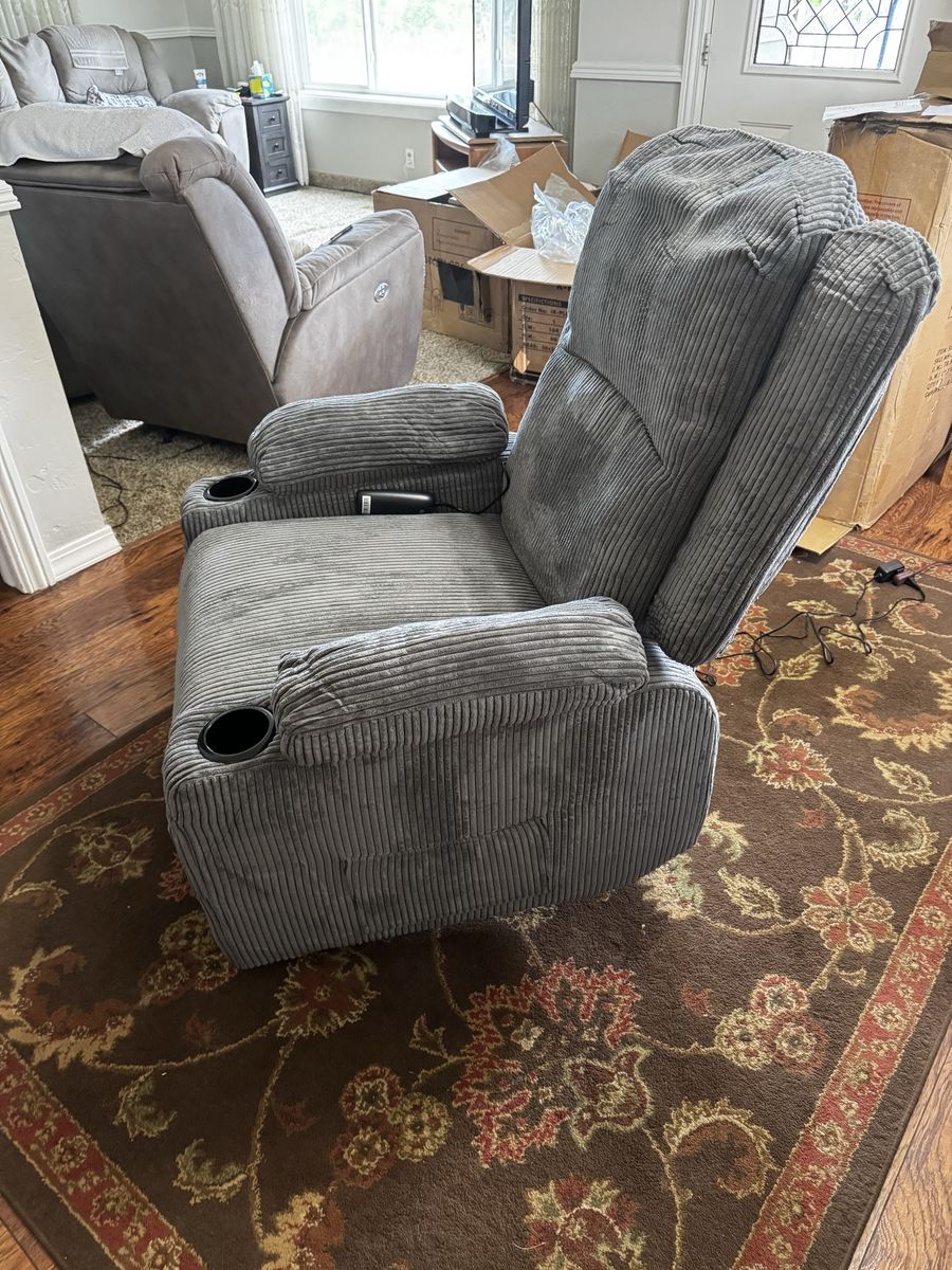 Grey Corduroy Power Lift Recliner