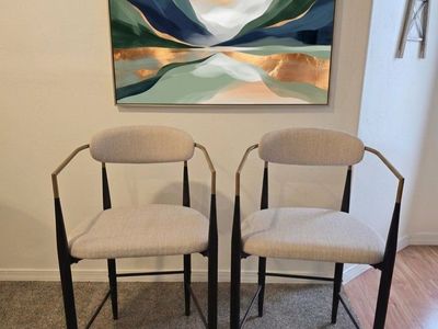 Dexmalle Set of 2 Beige Counter Stools with Black and Brass Frame