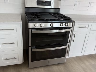 New GE double oven gas range