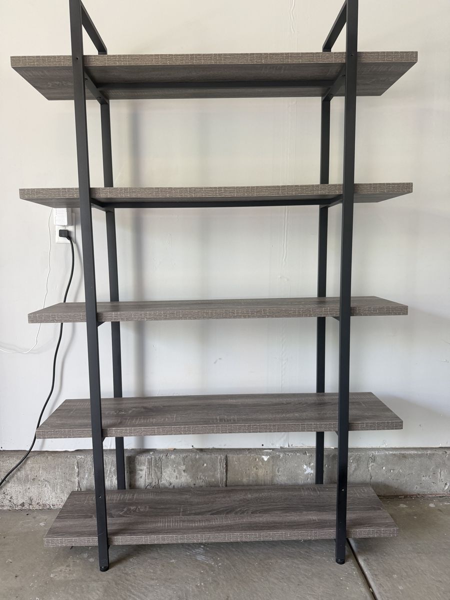 5 Tier Wood and Metal Bookcase
