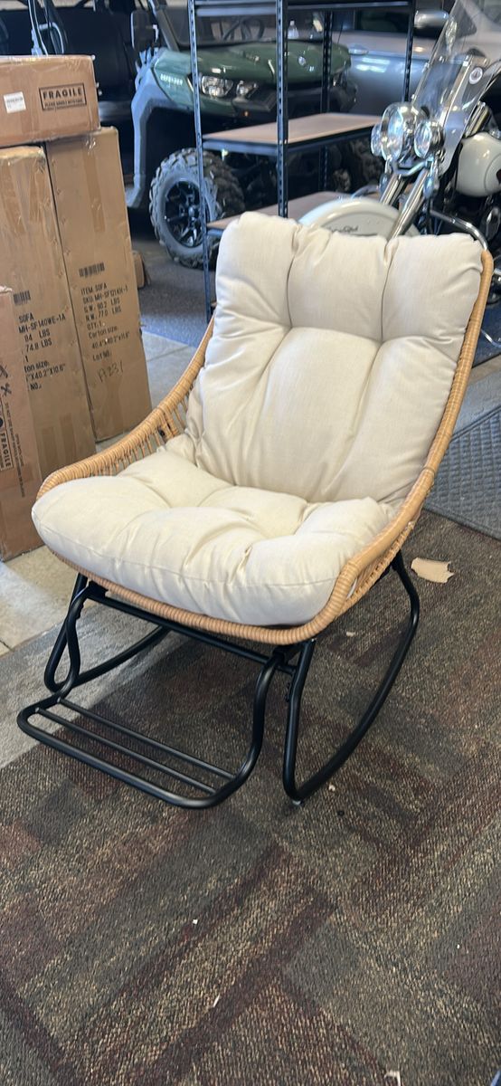 Wicker Rattan Rocking Chair with Cream Cushions - Indoor/Outdoor Accent Chair