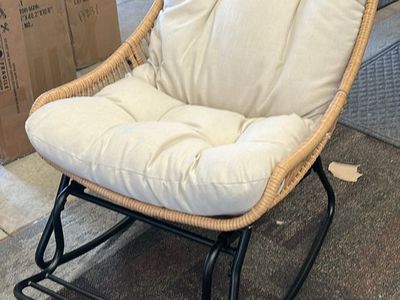 Wicker Rattan Rocking Chair with Cream Cushions - Indoor/Outdoor Accent Chair
