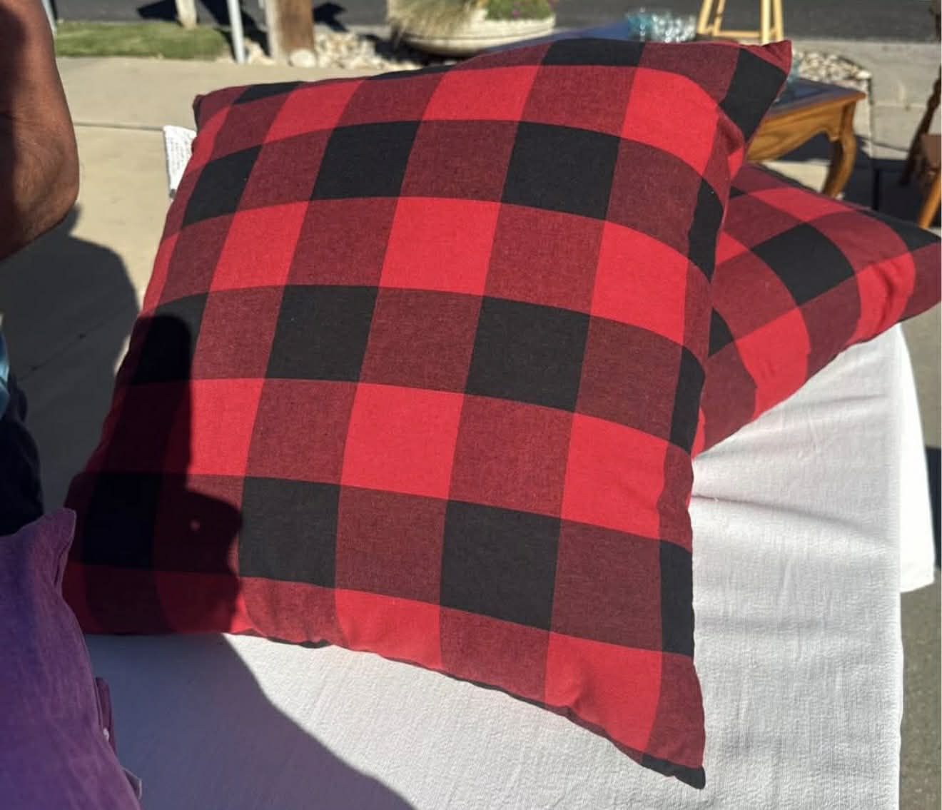 Red & Black Buffalo Plaid Throw Pillows – 22” Feather-Filled