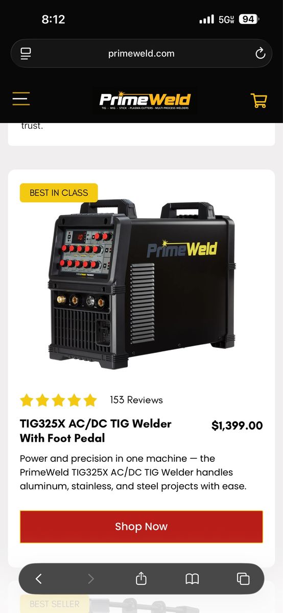 Primeweld Tig 325X Welder w/ Maxcool 3000 Cooler