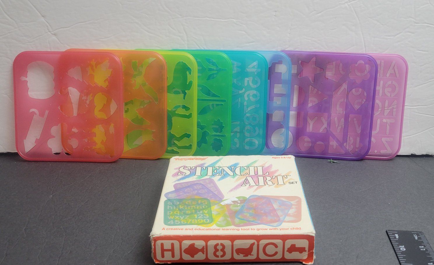 Vintage Tuppertoys Stencil Art Set Plastic Educational Stencils with Box