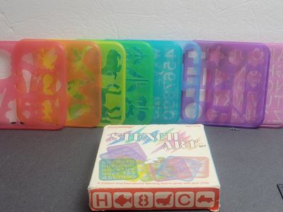 Vintage Tuppertoys Stencil Art Set Plastic Educational Stencils with Box