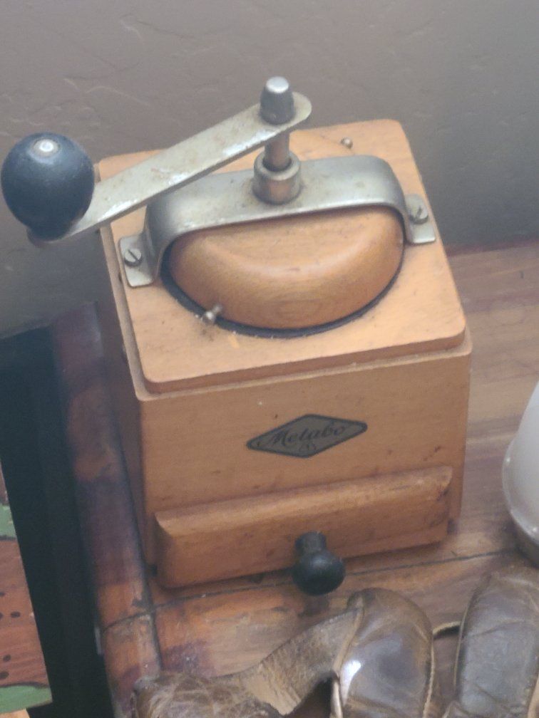 Antique Metabo Wooden Manual Coffee Grinder with Hand Crank