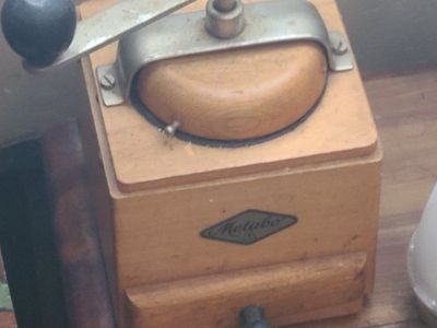 Antique Metabo Wooden Manual Coffee Grinder with Hand Crank