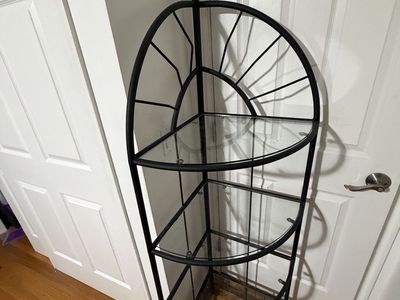 Black Metal Corner Etagere Display Shelf with Glass Shelves