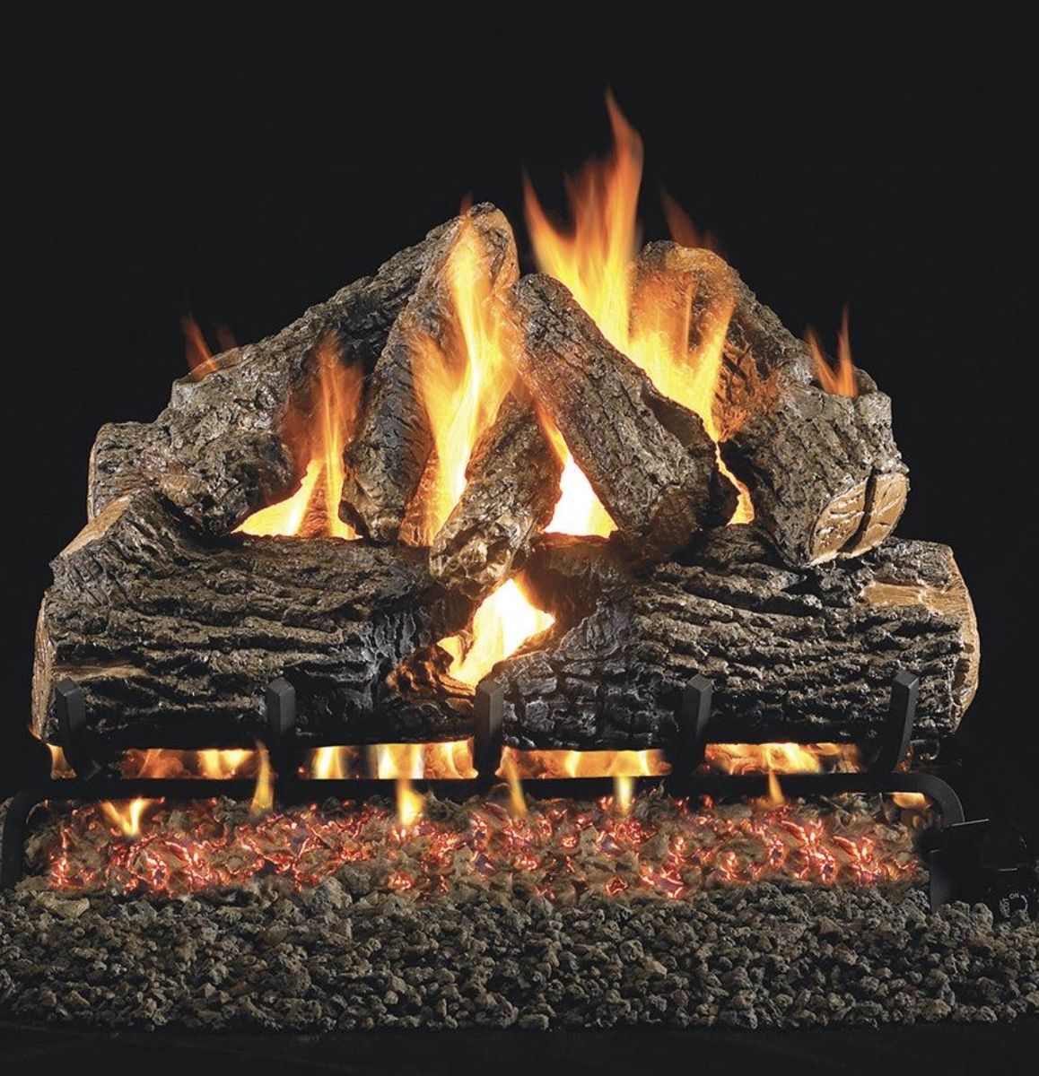 Gas Fireplace Log Set with Grate and Glowing Embers
