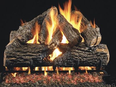 Gas Fireplace Log Set with Grate and Glowing Embers