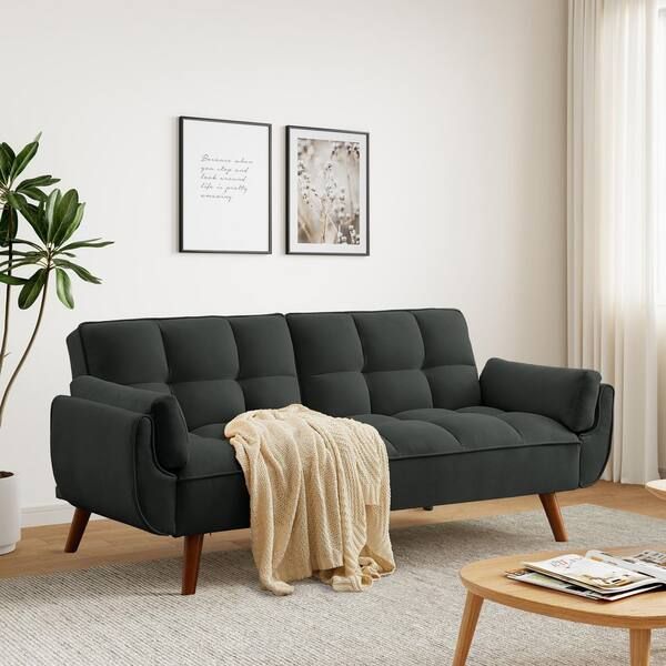 Modern 75 in. Flared Arm Fabric Rectangle Convertible Twin Size Sofa Bed-dark grey