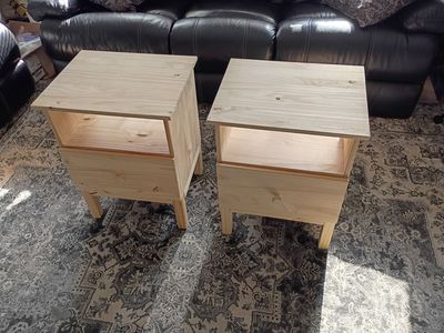 Pair of Light Wood Nightstands / End Tables with Drawer & Open Shelf - Unfinished Pine