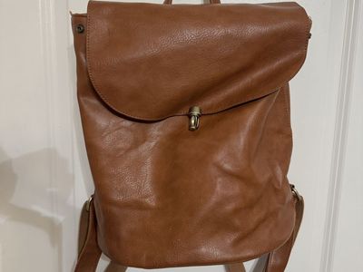 Brown Faux Leather Flap Top Backpack - Adjustable Straps & Turn-Lock Closure