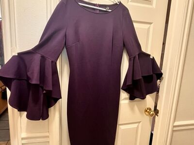 Elegant Bell Sleeve Dress Purple Pencil Dress