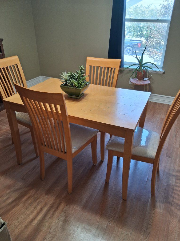 Wooden Dining Table Set with 4 Padded Chairs