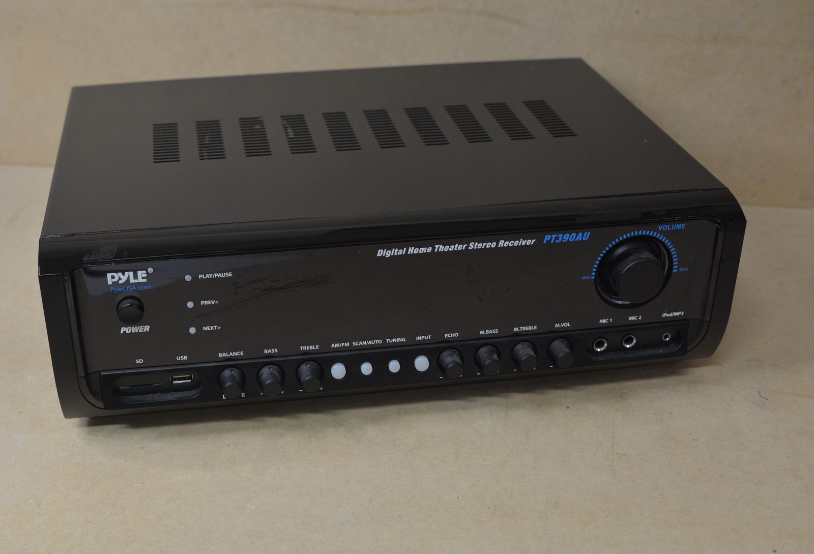 Pyle PT390AU 300W 4-Channel Home Stereo Receiver / Amplifier – USB, SD, AM/FM, Dual Mic Inputs