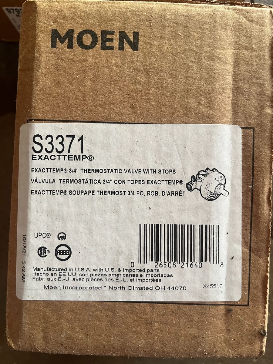 Moen S3371 ExactTemp 3/4" Thermostatic Valve with Stops for precise temperature control
