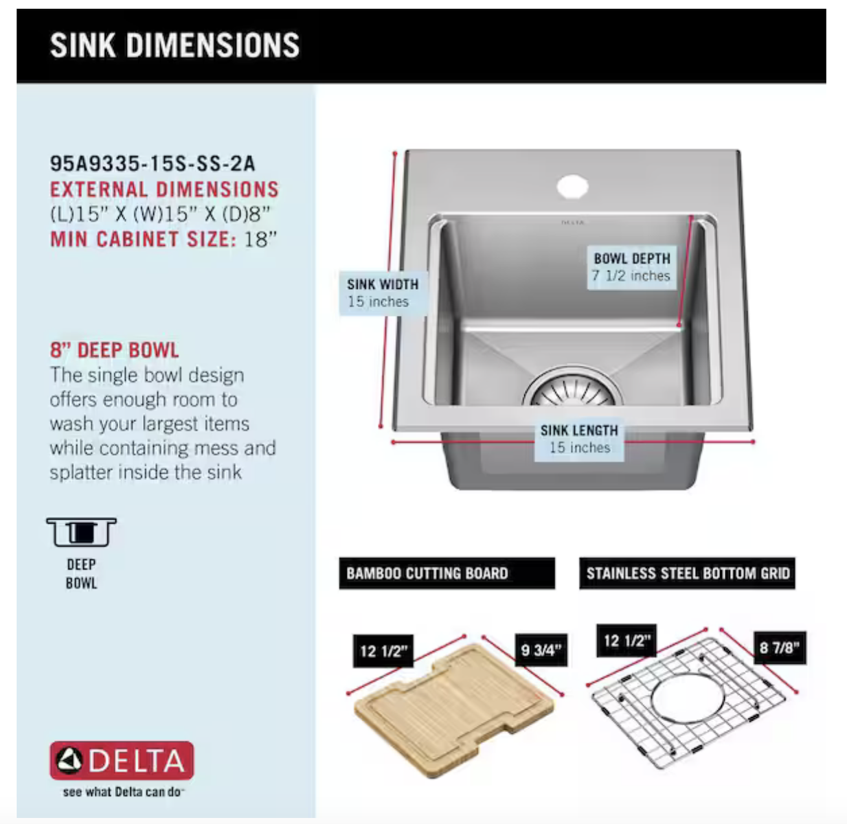 NEW Delta Emery 15 in. Drop-In/Undermount Single Bowl Stainless Steel Workstation Sink