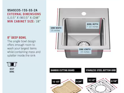NEW Delta Emery 15 in. Drop-In/Undermount Single Bowl Stainless Steel Workstation Sink