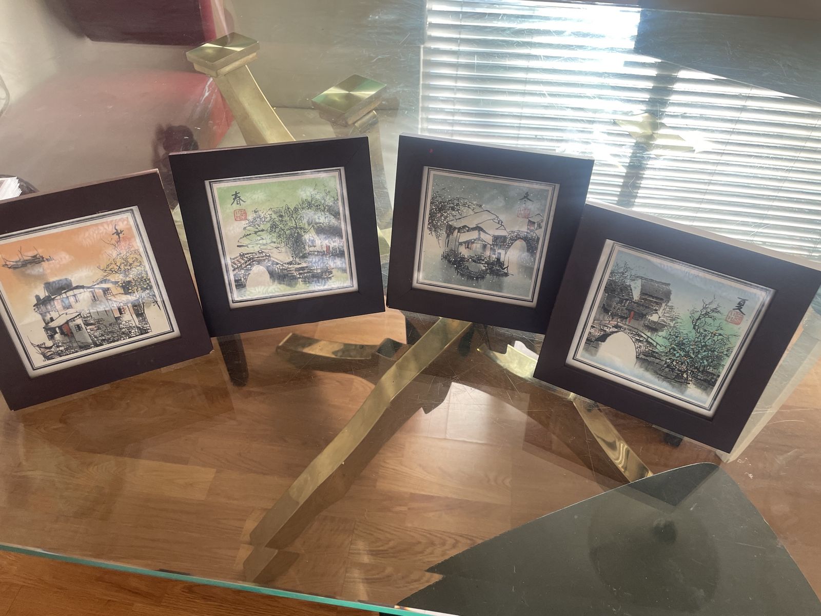 Set of 4 Framed Asian Landscape Art Prints - Traditional Style Decor