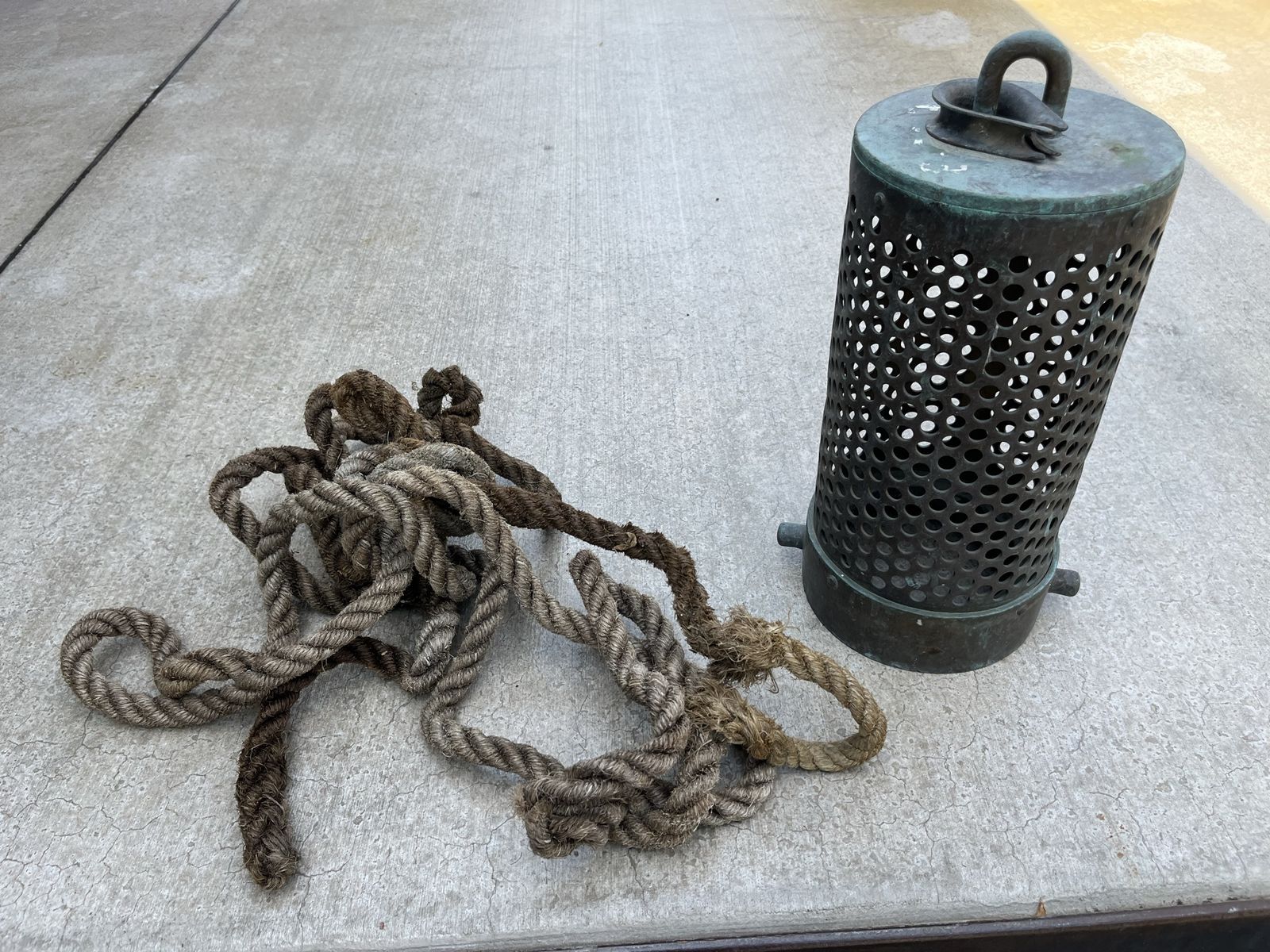 Vintage brass hard suction fire hose strainer 5”