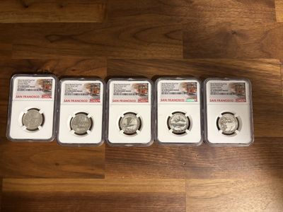 2018 Reverse Proof Silver NGC PF70 5 quarter set - SF Trolley Label