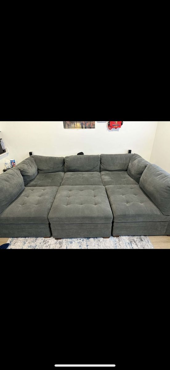 Modular Sectional Sofa with Storage Ottoman - Large Gray Fabric Couch
