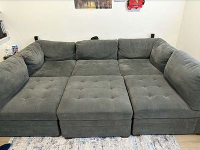 Modular Sectional Sofa with Storage Ottoman - Large Gray Fabric Couch