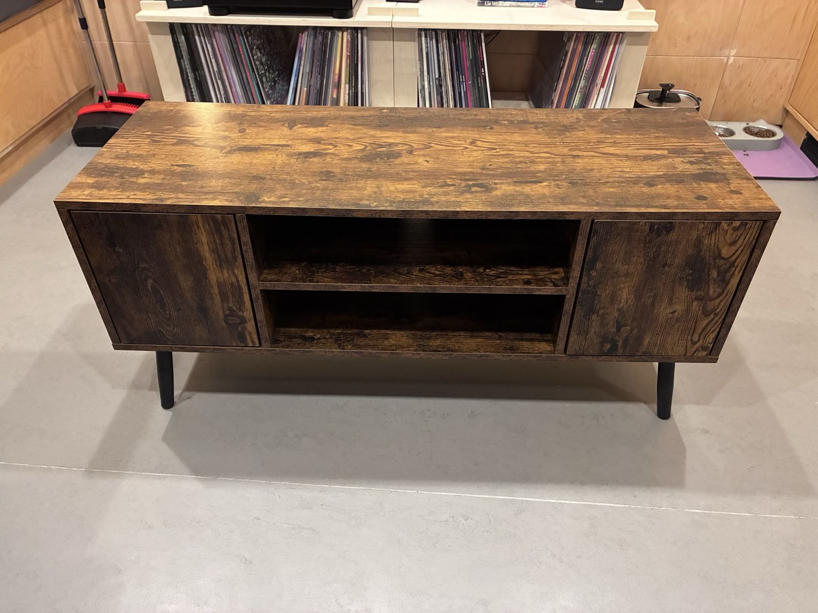 Rustic Industrial TV Stand Media Console, Wood Finish, Storage Cabinet with Shelves, Excellent Condition