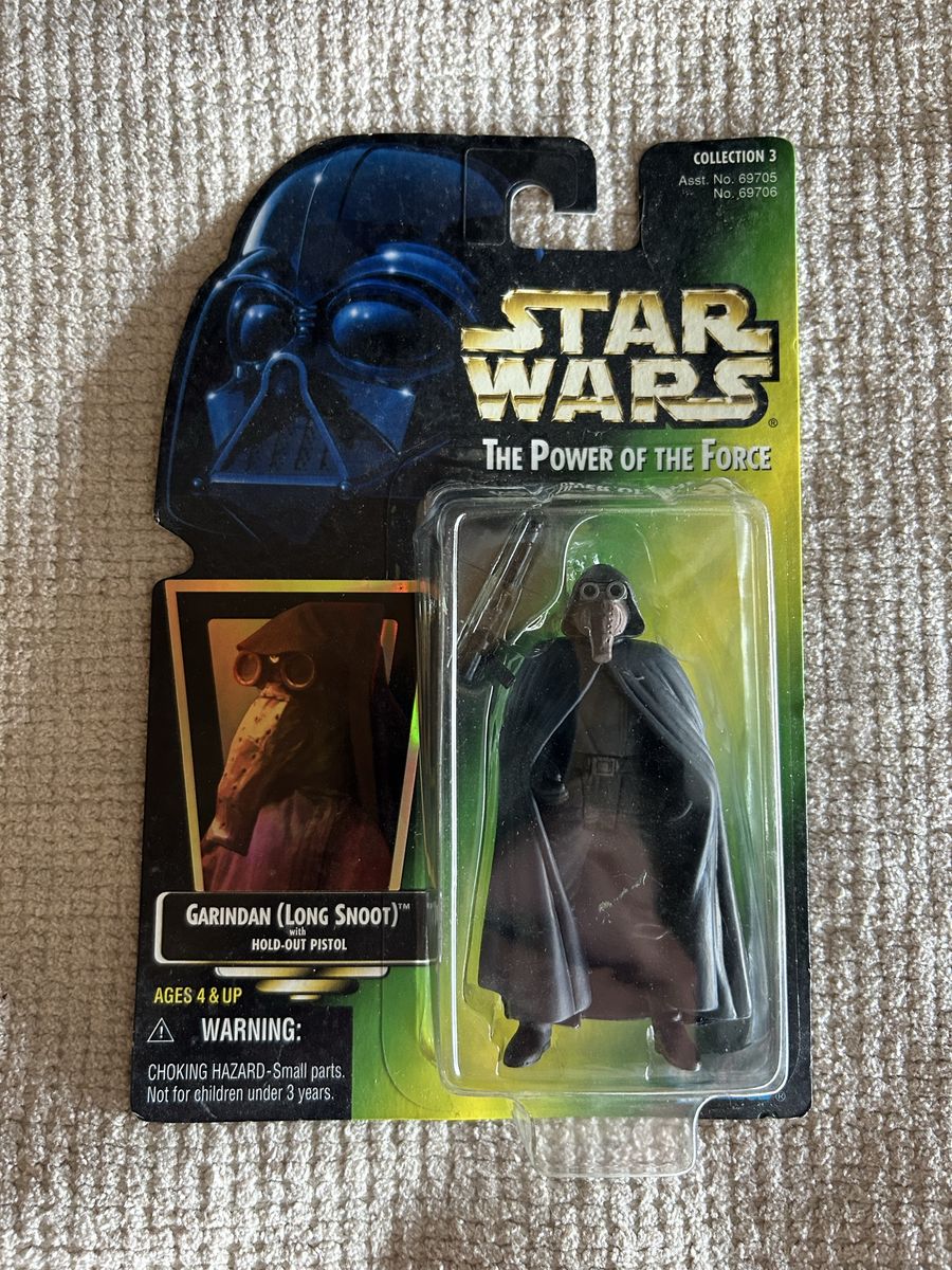 90’s Star Wars The Power of the Force Garindan (Long Snoot) Action Figure Collection Green Card Holographic Kenner 1997 Sticker