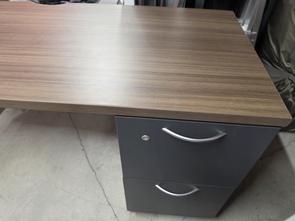 Steelcase Wood Finish Top Office Desk with Locking 2-Drawer Filing Cabinet